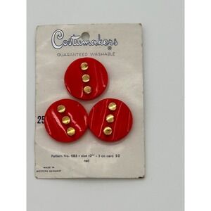 Costumakers Buttons Vintage Red Round Gold Studded Shank Red 42L 1 1/16 Inch‎